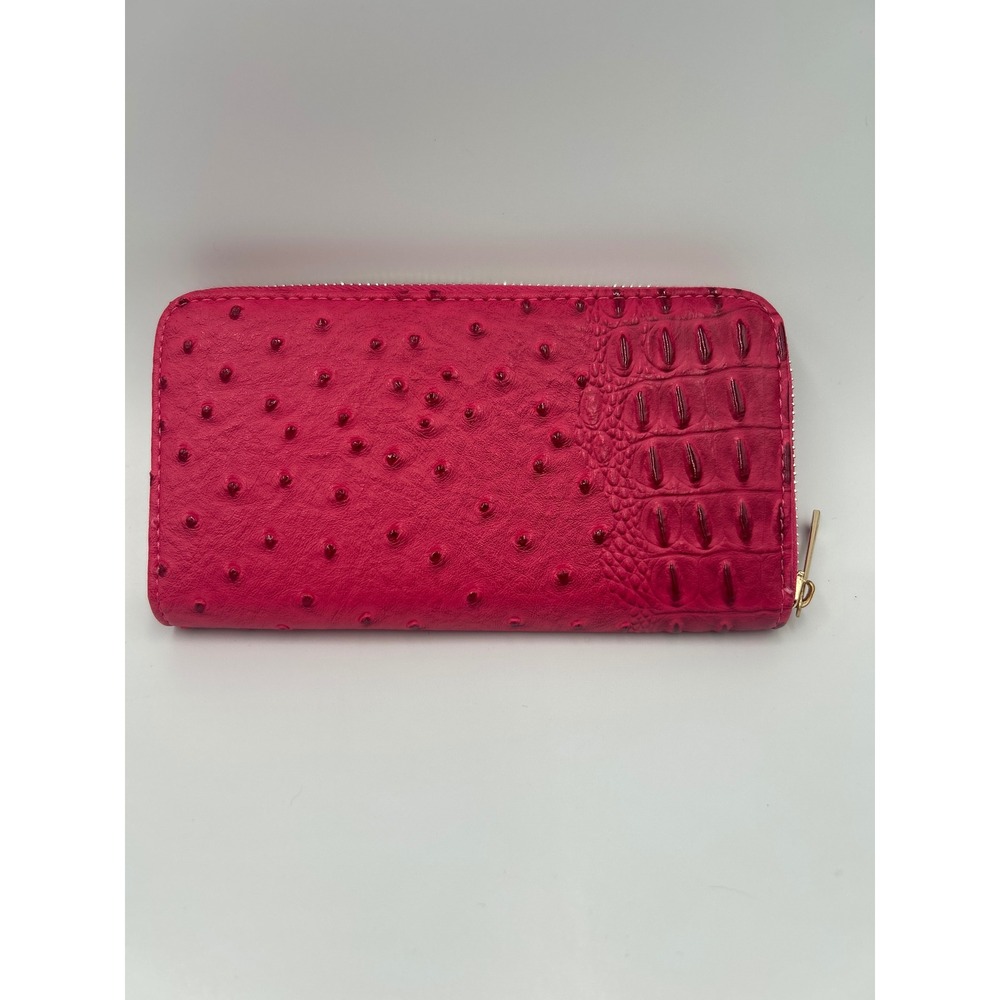 Unbranded Fuchsia Pink Ostrich Croc Embossed Zip Around Continental Wallet Long
